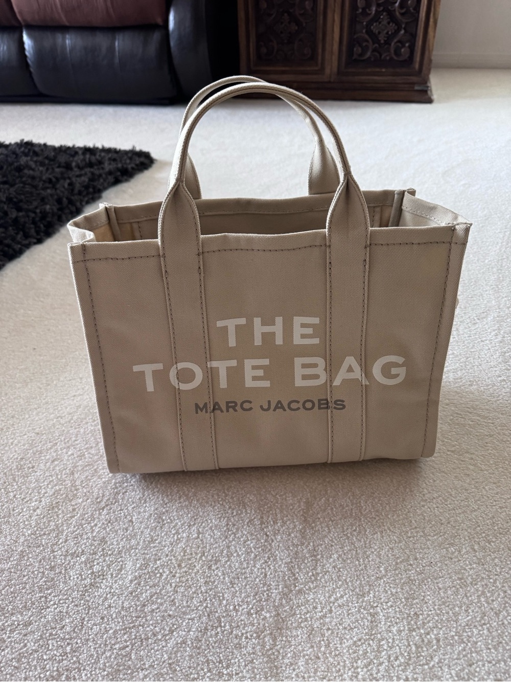 Marc Jacobs Beige Canvas Medium Tote with Bold Front Logo